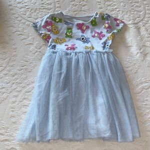 Care Bears Colorful Print Dress with Blue Tulle Skirt Gently Loved 4T